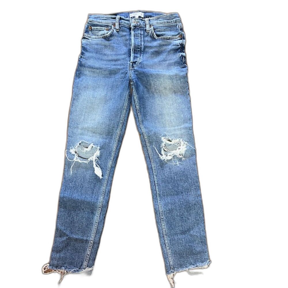 RE/DONE Originals High Rise Distressed Straight Leg Jeans 28